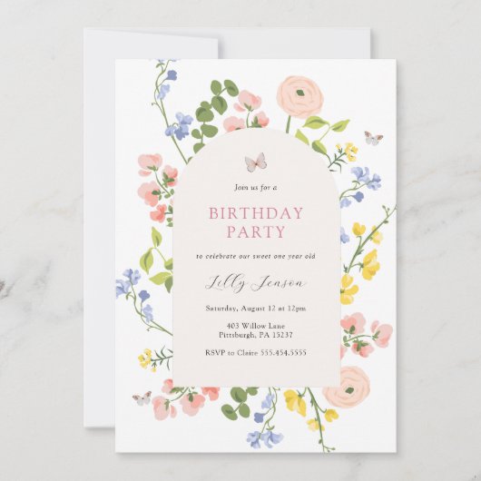Pastel Wildflower Garden Birthday Invitation (Devant)
