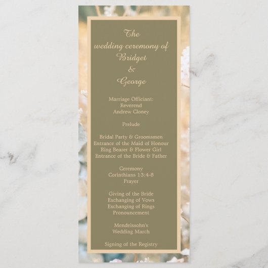 Pastel Wildflower Meadow bruiloft programma & menu (Achterkant)