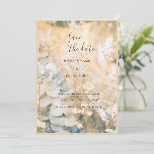 Pastel Wildflower Meadow Bruiloft veilig de datum Kaart (Staand voorkant)