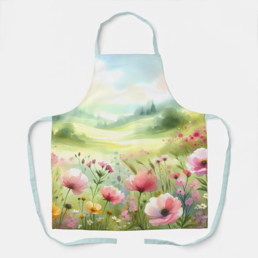 Pastel Wildflower Meadow Landscape Schort (Voorkant)