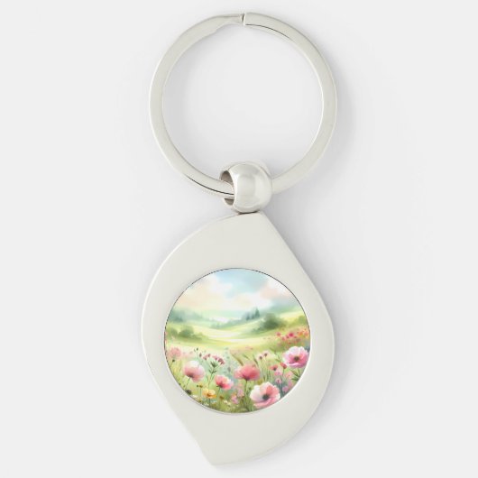 Pastel Wildflower Meadow Landscape Sleutelhanger (Voorkant)
