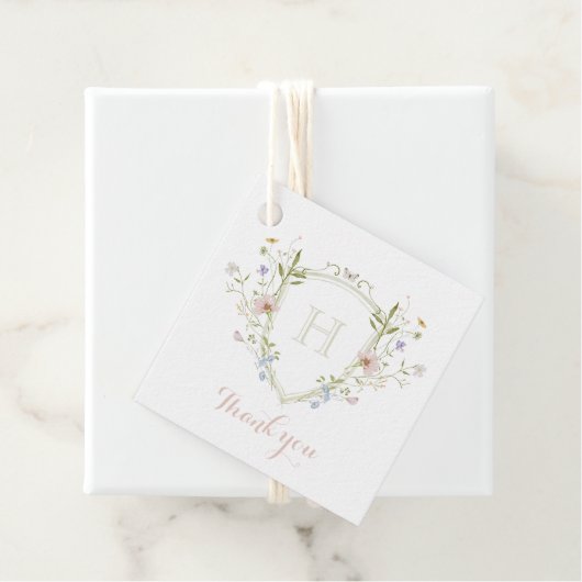 Pastel Wildflower Monogram Crest Bedankt Bedankjes Labels (In situ)