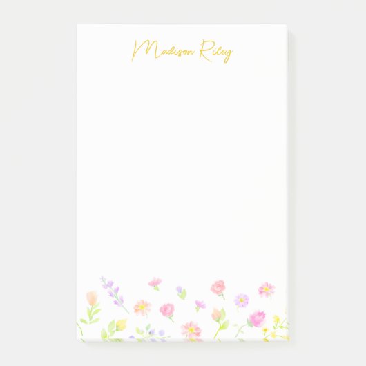 Pastel Wildflower Personalized Gold Post-It Notes (Voorkant)