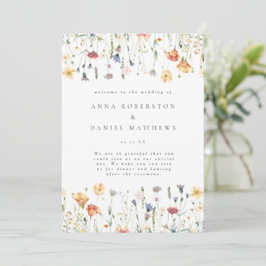 Pastel Wildflower Wedding Program Programma (Staand voorkant)