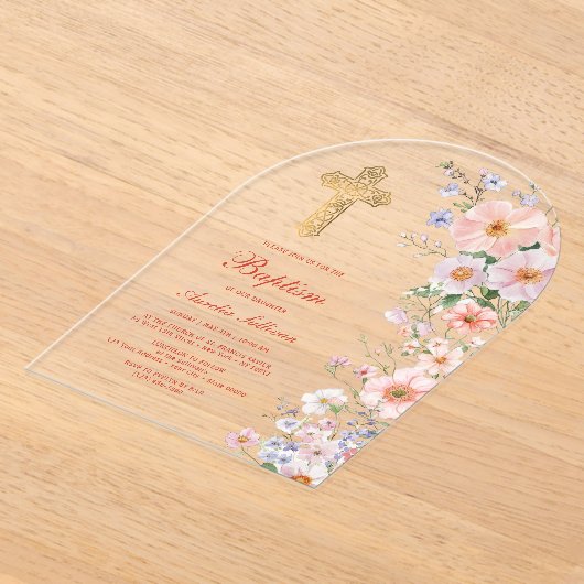 Pastel Wildflowers Boog Doop Acryl Uitnodigingen (Laagn)