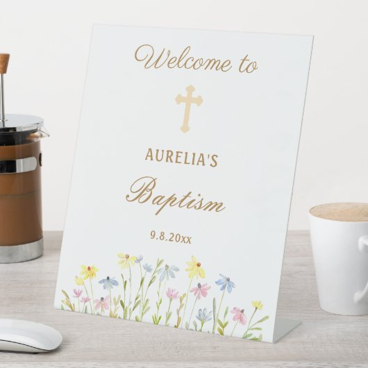 Pastel Wildflowers Doop welkom Reclamebord Met Voetstuk (Insitu)