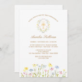 Pastel Wildflowers Krans Eerste Communie Kaart (Voorkant / Achterkant)