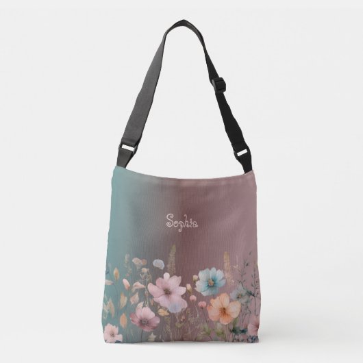 Pastel Wildflowers Spring Personalize Gradient Crossbody Tas (Voorkant)