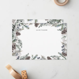Pastel Winter Greenery Élégante carte Monogramme N