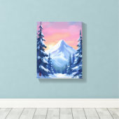 Pastel Winter Mountain Watercolor Landscape Canvas Afdruk (Insitu (Houten vloer))