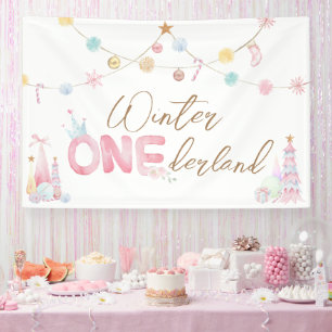 Pastel Winter Onederland Eerste Verjaardagsfeest Spandoek