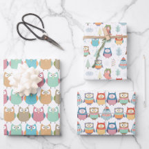 Pastel Winter Owls Wrapping Paper Sheets