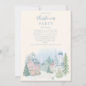 Pastel Winter Village Christmas Kaart (Voorkant)