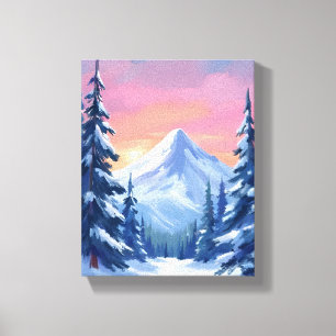 Pastel Winterberg Watercolor Landschap Canvas Afdruk