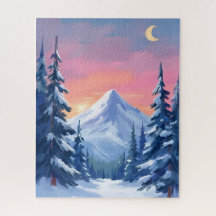 Pastel Winterberg Watercolor Landschap
