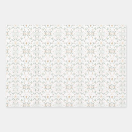  Pastel Wit, Beige & Sage Groen Kerst Inpakpapier Vel