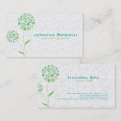 Pastel wit groen en blauw bloemontwerp visitekaartje (Voorkant / Achterkant)