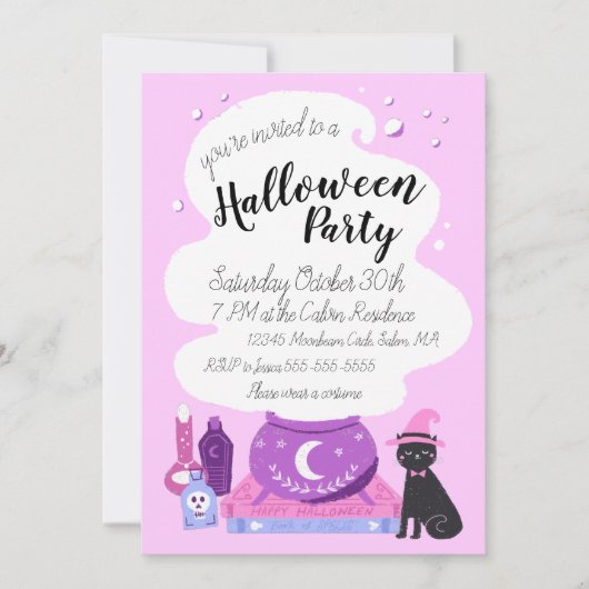 Pastel Witch Halloween Party Kaart (Voorkant)