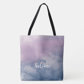 Pastel wolken monogram voornaam draagtas
