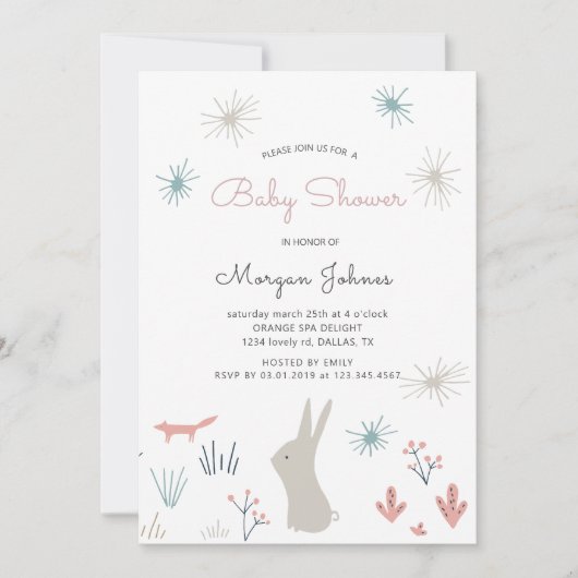 Pastel Woodland | Invitation Baby shower (Devant)
