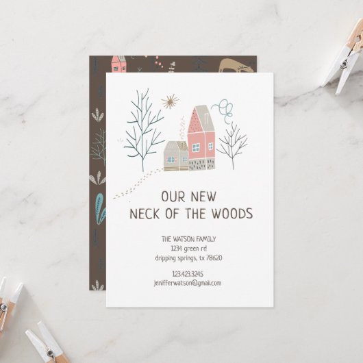 Pastel Woodland | Kaart "Verhuisaankondiging" (Voorkant / Achterkant in situ)