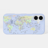 Pastel World Map – Personalized iPhone 16 Hoesje (Achterkant horizontaal)