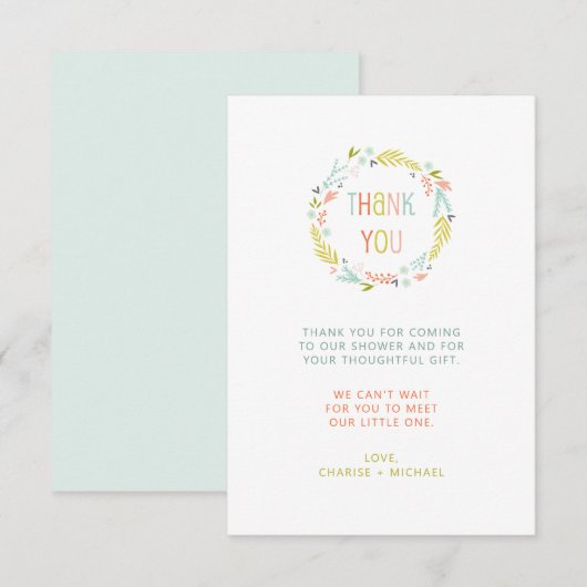 Pastel Wreath baby shower merci note (Devant / Derrière)