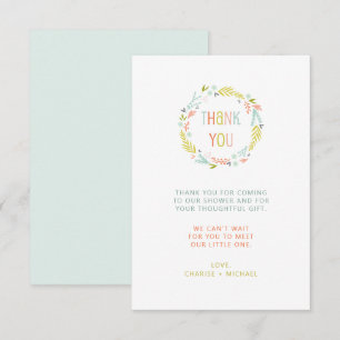 Pastel Wreath baby shower merci note