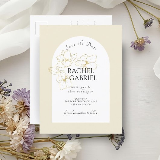 Pastel Yellow | Boho Arch Gold Floral Wedding Briefkaart