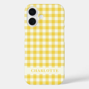 Pastel Yellow Gingham Buffalo Check Pset Name iPhone 16 Hoesje