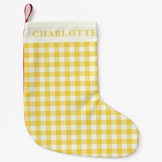 Pastel Yellow Gingham Coquette Check Plaknaam Kleine Kerstsok (Voorkant)