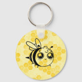 Pastel Yellow Honeycomb and Cute Bee Personalised Sleutelhanger (Achterkant)