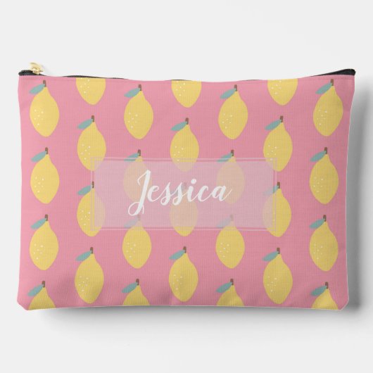 Pastel Yellow Lemons Patroon op roze, aangepast Etui (Voorkant)