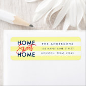 Pastel Yellow White Stripes Blue Home Sweet Home Etiket (Insitu)