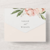 Pastel Zachte Blos Roze Pioen Bloemige Trouw All In One Uitnodiging (Achterkant)