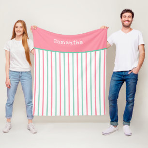 Pastel Zalmroze Mintgroene Strepen Naam Fleece Deken