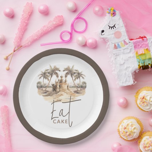 Pastel Zand Elegant Beach Party Eet Cake Papieren Bordje (Feest)