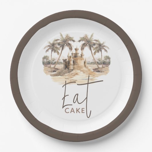 Pastel Zand Elegant Beach Party Eet Cake Papieren Bordje (Voorkant)