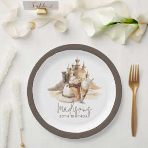 Pastel Zand Elegant Beach Party Gepersonaliseerd Papieren Bordje