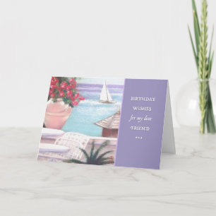 Pastel Zee en zeilboot Birthday Wish Kaart