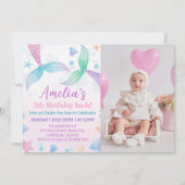 Pastel Zeemeermin 1e Verjaardag uitnodiging (Voorkant)