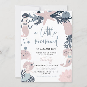 Pastel Zeemeermin Onder het Zee Baby shower Kaart