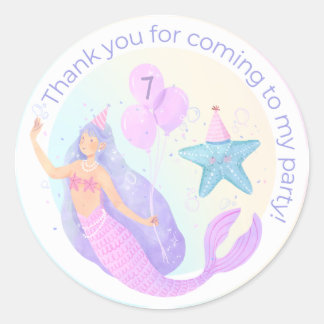 Pastel zeemeermin verjaardagsfeest Dank u Stickers