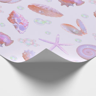 Pastel Zeeschelp & Parel Oceaan Patroon Cadeaupapi Cadeaupapier