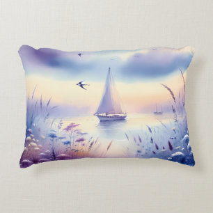Pastel Zeilboot Kust Droomlandschap Accent Kussen