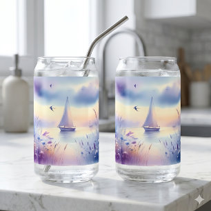 Pastel Zeilboot Kust Droomlandschap Blikvorm Glas