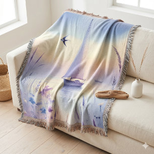 Pastel Zeilboot Kust Droomlandschap Deken