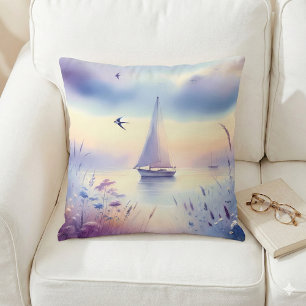 Pastel Zeilboot Kust Droomlandschap Kussen