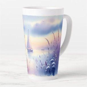 Pastel Zeilboot Kust Droomlandschap Latte Mok