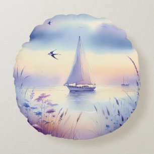 Pastel Zeilboot Kust Droomlandschap Rond Kussen